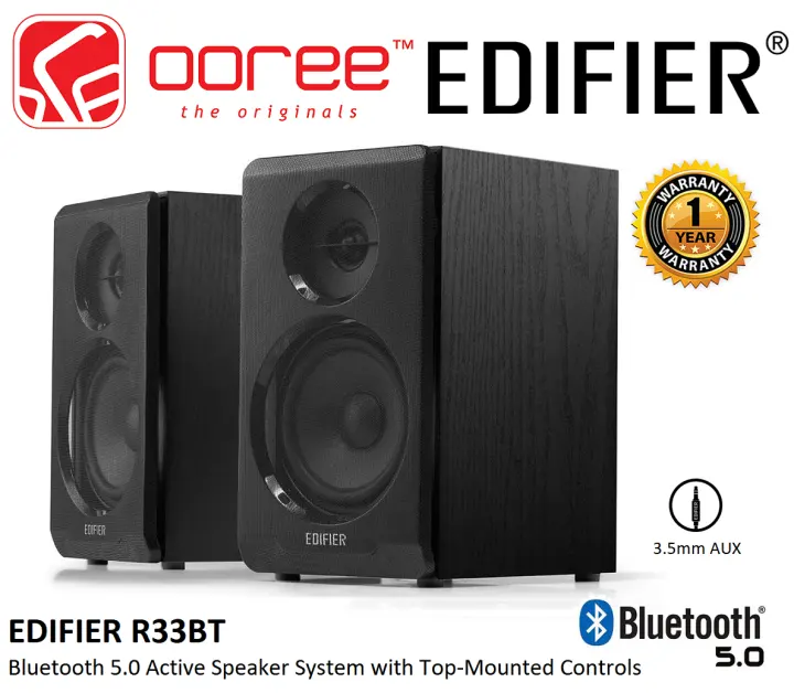 EDIFIER R33BT WIRELESS BLUETOOTH 5.0 ACTIVE SPEAKER SYSTEM WITH TOP-MOUNTED CONTROLS AND REMOVEABLE MESH GRILL