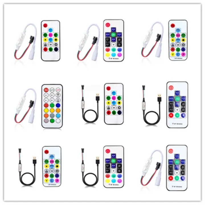 WS2811 WS2812B Led Pixels Strip Light Controller USB/DC MINI 3Keys RF 14/17/21Keys Led Tape Remote Controller DC5-24V Pixel RGB Controller