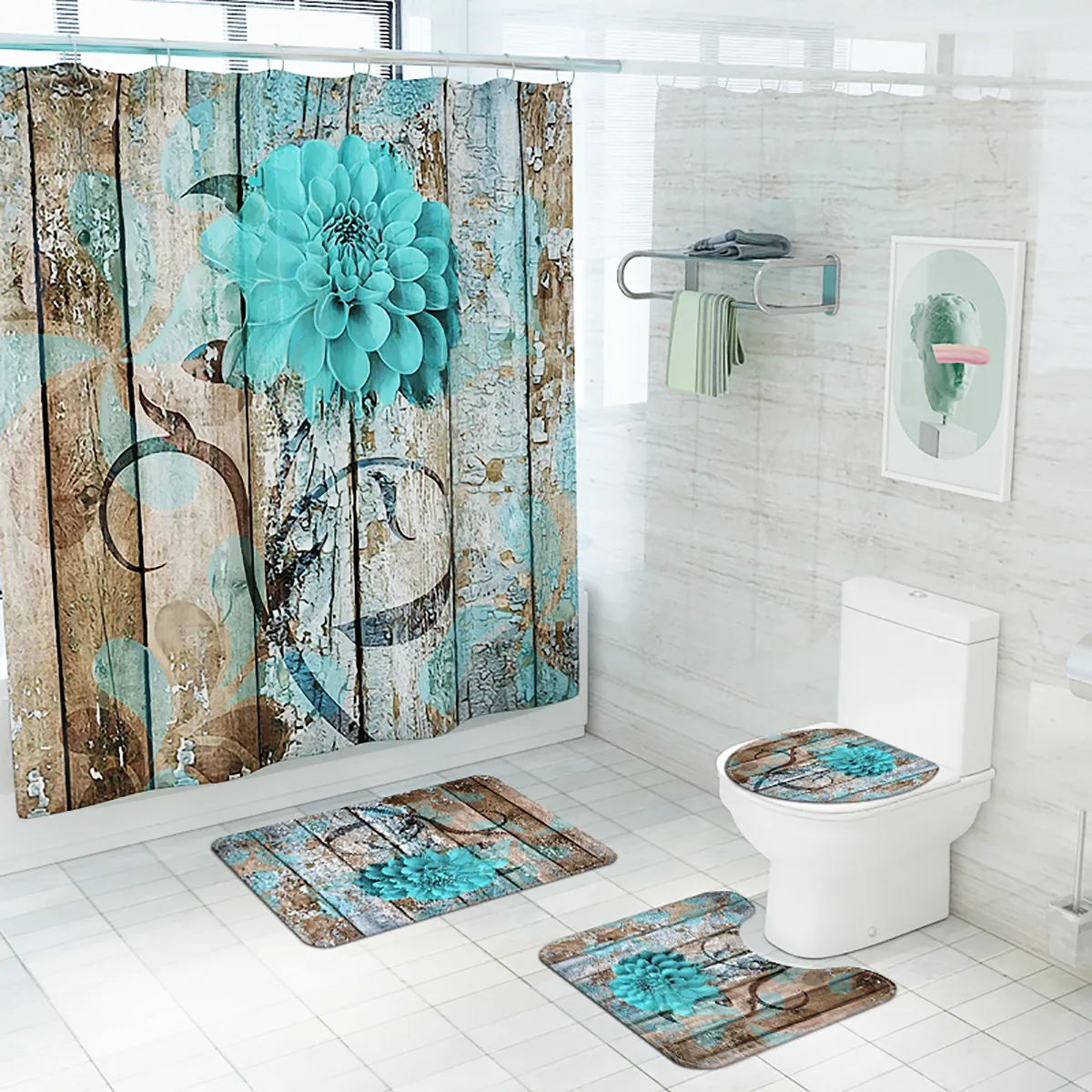 Fl Flower Shower Curtain Teal, Rustic Bathroom Shower Curtain Sets