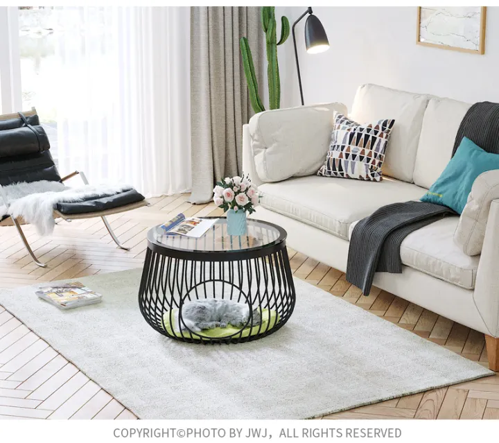 Industrial Style Cat Bed And Coffee Table 2 In 1 Puppy Cat Rabbit House Low Table Creative Iron Furnituretempered Glass Lazada