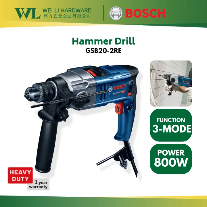 BOSCH GSB20-2RE Impact Drill 800W/ Hammer Drill Heavy Duty / Bosch Drill / Mesin Tebuk Lubang / Mesin Drill Bosch