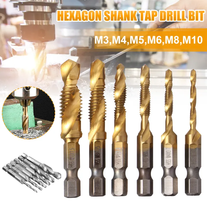 6pcs M3 M4 M5 M6 M8 M10 Metric Thread Compound Drill with HSS Titanium Coated for Punching and Cutting New Threads 