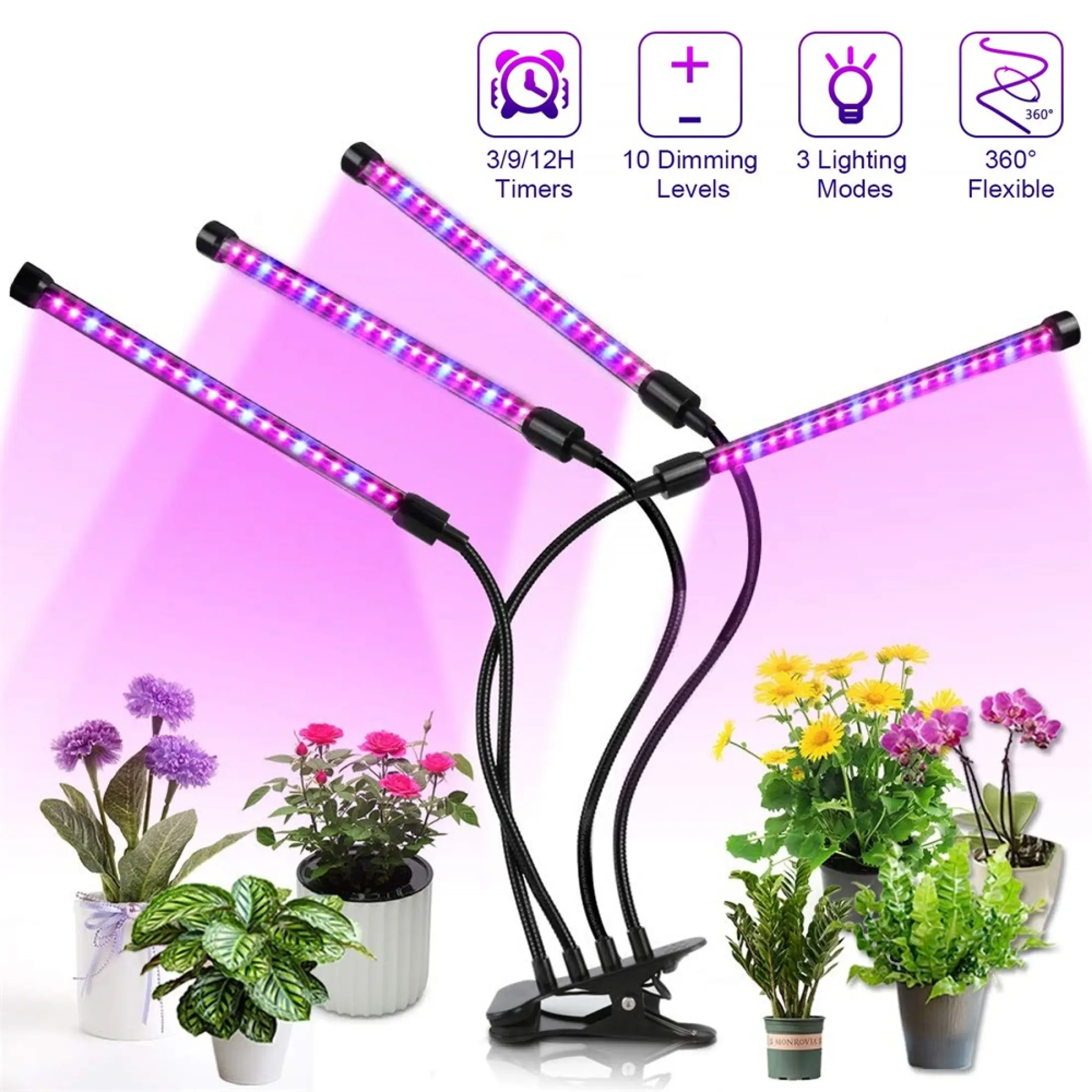 LED Plant Grow Light Timer Phyto Lamp Plants Full Spectrum Dimmable Clip Desk Lamp USB With Control For Indoor Plant Vegetable Seedings
