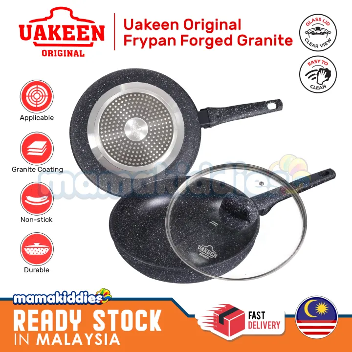 Uakeen Original 20 24 28 30 32cm Non Stick Frying Pan Forged Frypan Kuali Batu Non Stick Pan With Lid Granite Coating Pfoa Free Suitable All Stove Including Induction Lazada