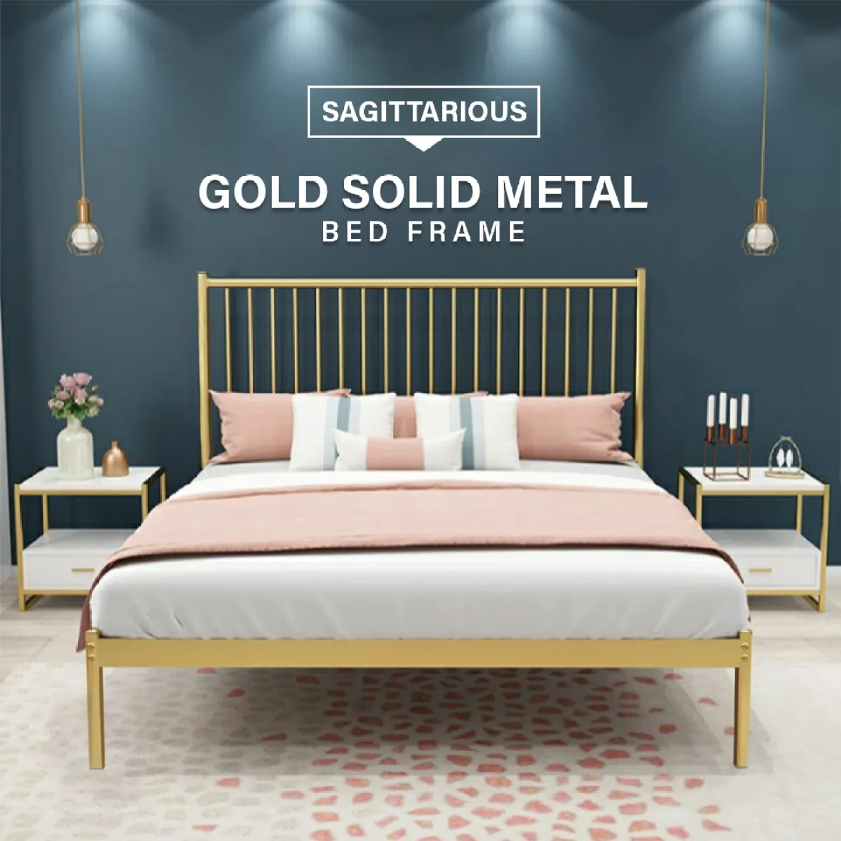 Sagittarious Gold Metal Bed Frame, Gold Metal Bed Frame Single