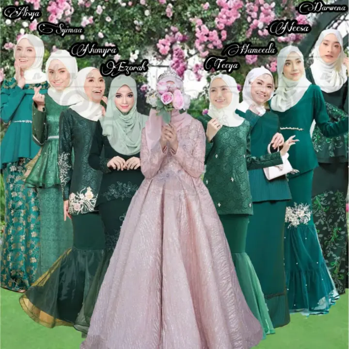 Inkmania Baju Kurung Bridesmaid Emerald Green Ready Stocks Lazada