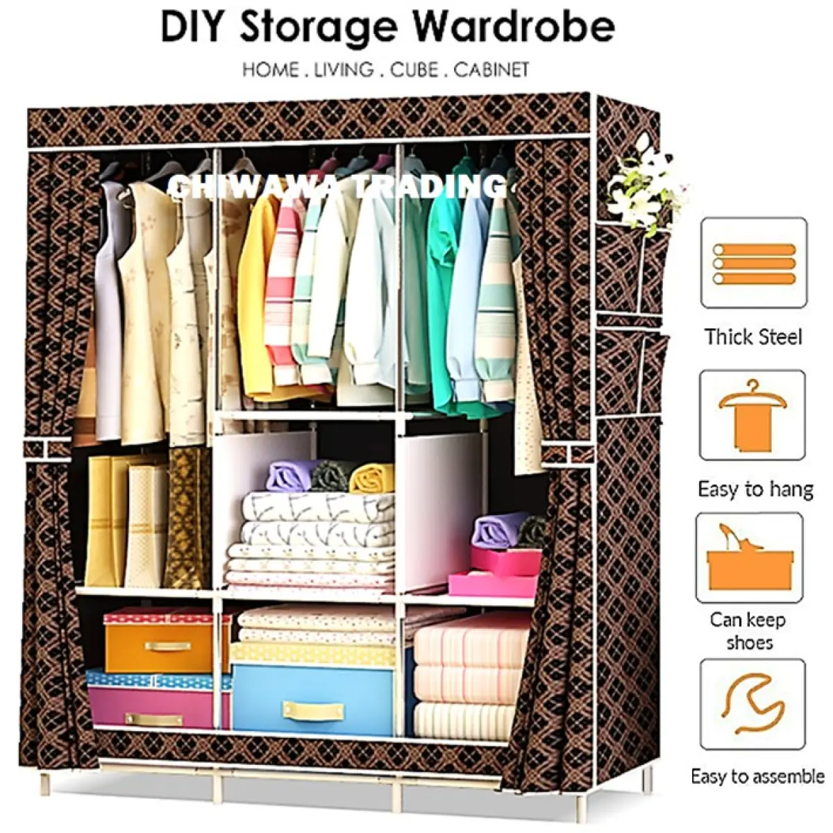 Diy Wardrobe Clothes Storage Rack Dust Cover Shoe Cloth Closet Cube Cabinet Organizer Shelf Rak Baju Almari Kabinet Lazada