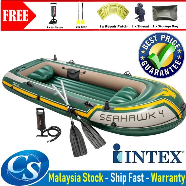 SEAHAWK 4 INTEX 68351  4-Person Inflatable Raft Rafting Boat Set With French Oars and High Output Hand Pump