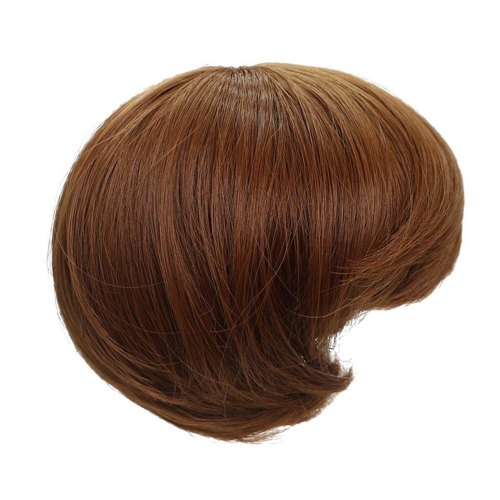 Brown SM SunniMix Dolls Simulation Scalp Wig Short Bob Hair with Bangs for 18 American Length 14cm