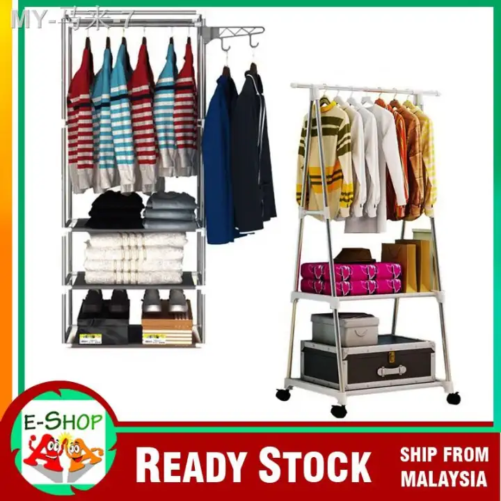 Rak Besi Sangkut Pakaian Ampaian Baju Jemuran Almari Kain Kabinet Seluar Beg Topi Serbaguna Beroda Roda Lazada