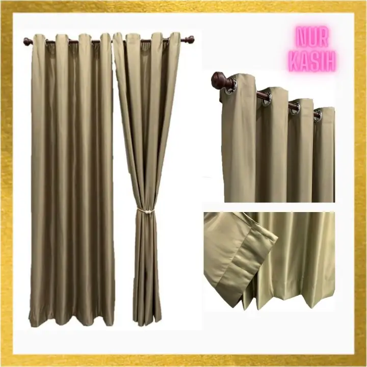 G1 Ready Made Curtain Siap Jahit Langsir Langsir Raya Kain Tebal Free Eyelet Ring Warna Emas Gelap Dark Gold Lazada