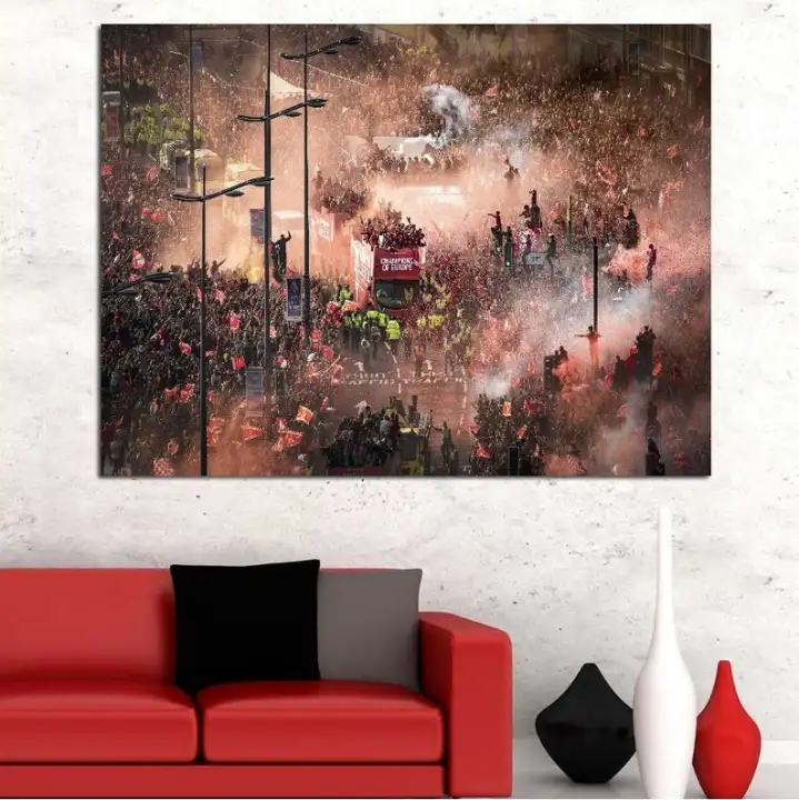 Liverpool Canvas Wall Art,2019 Champions League Winner Liverpool Poster,Victory Parade Football Print ,Man Cave Decor Gift,Fan Gifs MO Salah 1PCS Wooden Inner Framed or Frameless (or Black Aluminum Alloy Framed)