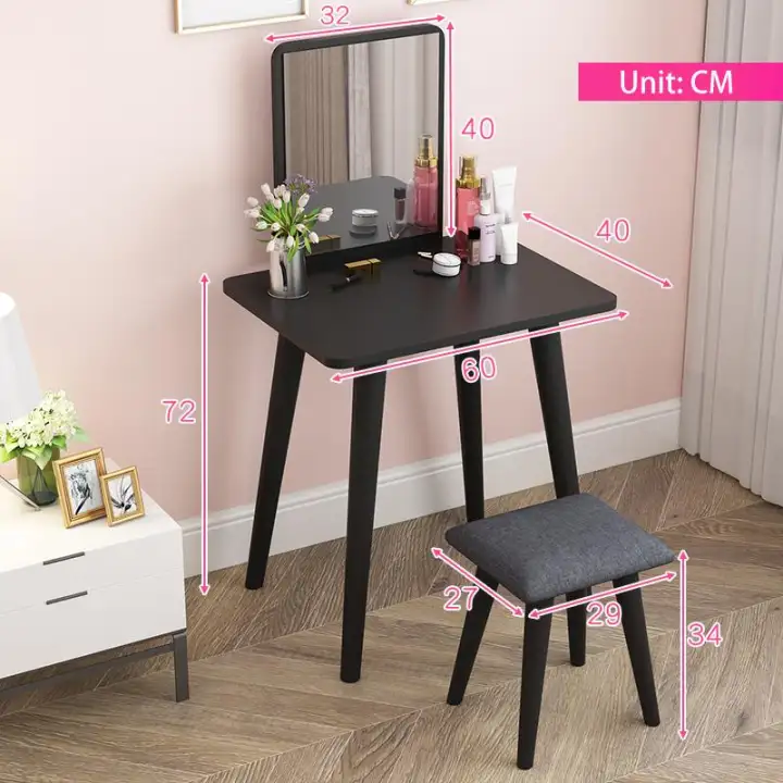 Stool Solid Wood Legs Easy Assembly, Vanity Set With Mirror