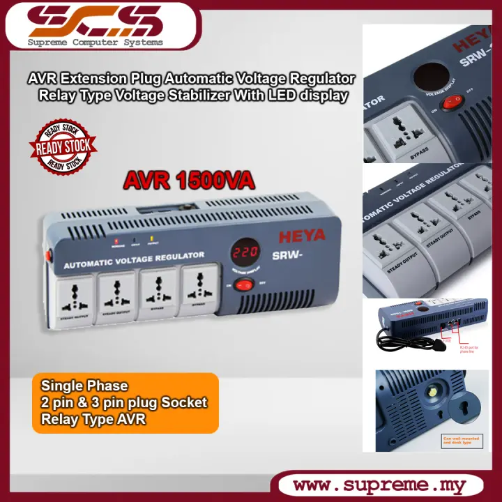 AVR Automatic Voltage Regulator Extension Plug : Voltage Stabilizer Power 1500VA with LED display (Protects Computer / Television / Refrigerator from unstable voltage input source)