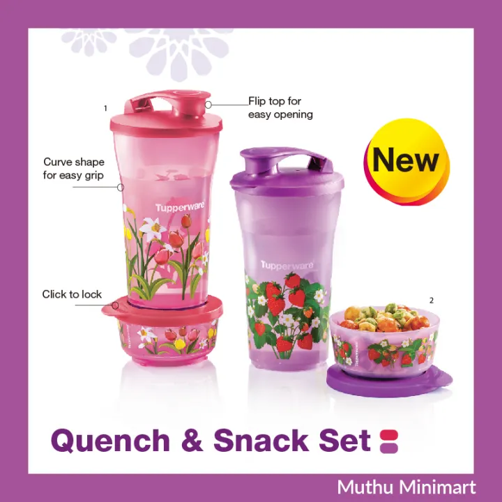 Original Tupperware | Quench & Snack Set Container Water Bottle | Air Botol Bekas Rempah