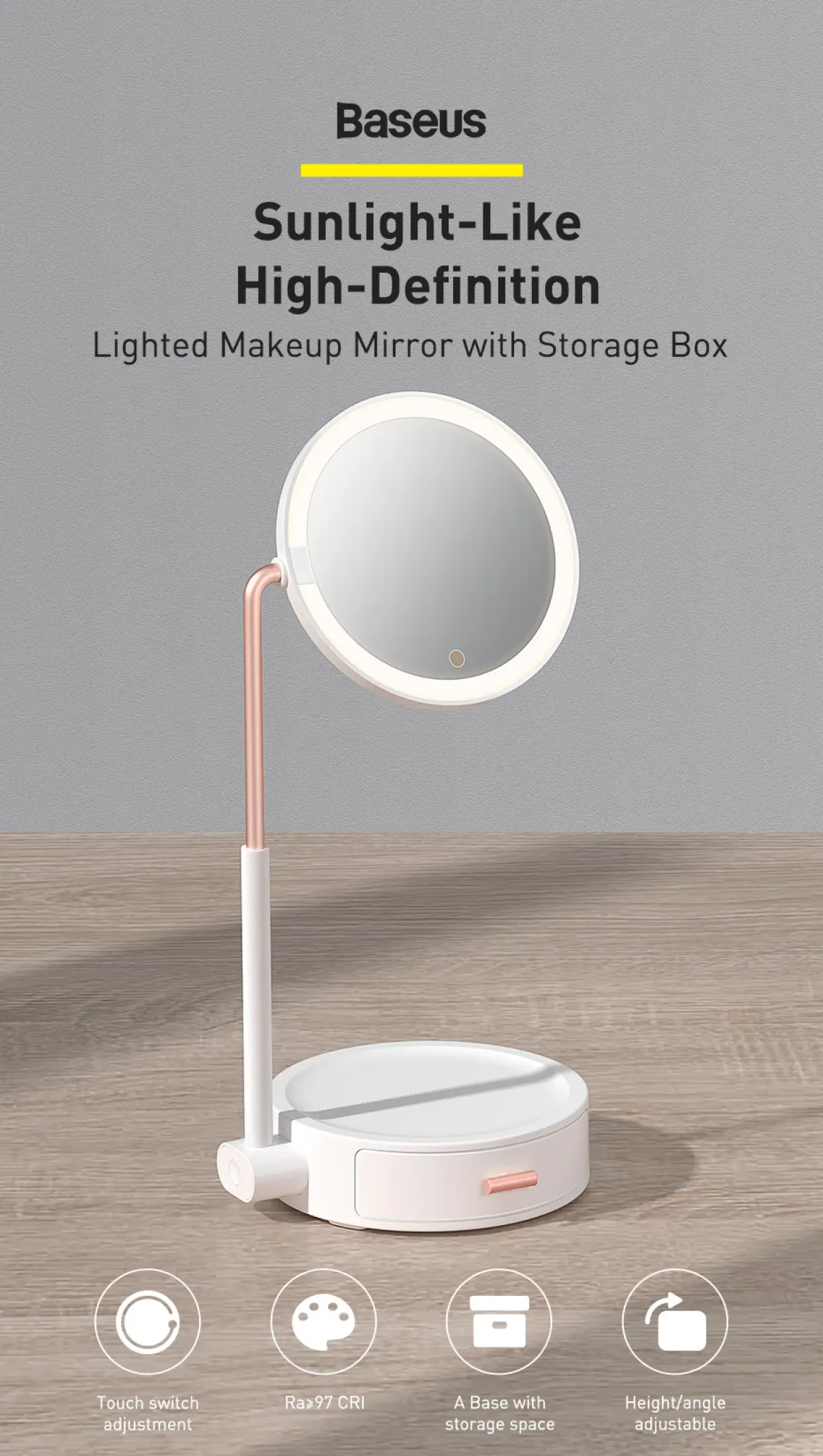 Baseus Smart Beauty Series Lighted Makeup Mirror with Adjustable Lamp Storage Box 8