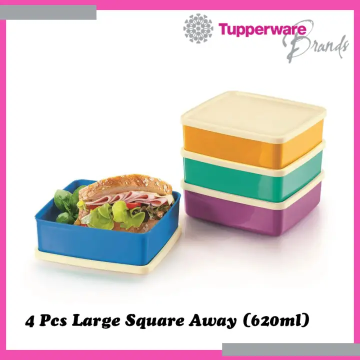 Tupperware 4 Pcs Large Square Away Food Storage Container Lunch Box Multi Colour 620ml