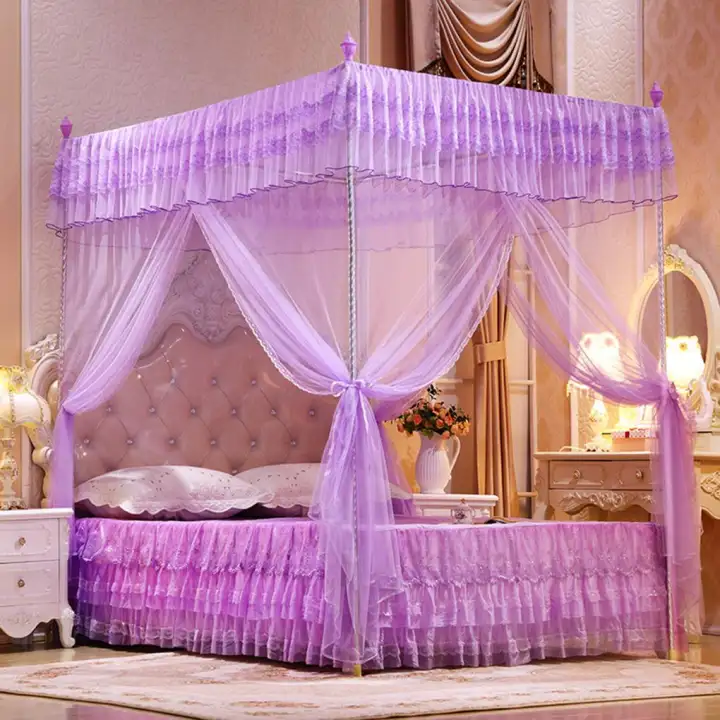 Three Door Open Princess Mosquito Net, King Size Canopy Bed With Curtains