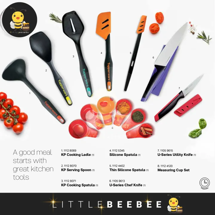 Tupperware KP Cooking Series / Cooking Ladle, Spatula, Serving Spoon, Silicone Spatula, U-Series Chef Knife, Measuring Cup