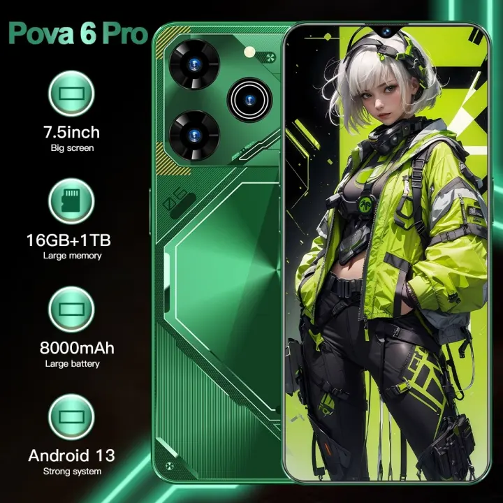 &lt;100% asal&gt;POVO 6 Pro 7.5 inci skrin definisi tinggi smartphone 16GB+1TB Android 13.0 HP 4G/5G 2025 baru pembayaran pemasangan telefon permainan smartphone 8000 mAh 50MP+108MP kad SIM kamera dua definisi tinggi