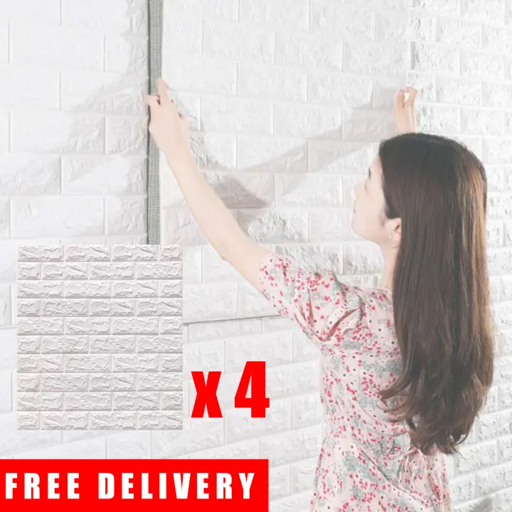 Nava Premium 4 Pcs Pearl White Beige Baby Proof Children Safety 3d Brick Diy Wallpaper Dinding Rumah Wall Sticker 70cm 77cm Lazada