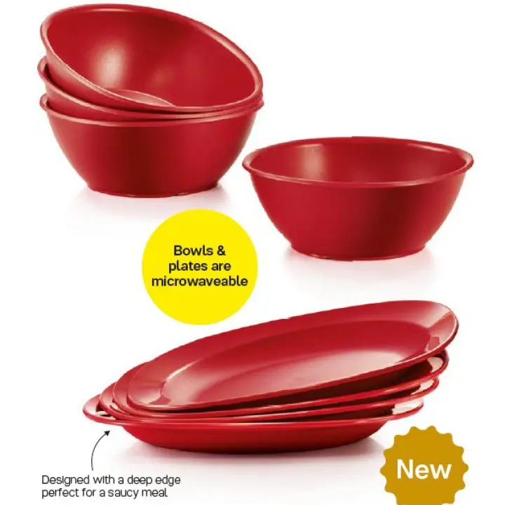 Food Storage & Dispensers - tupperware Royal Red Bowls 700ml / Royal Red Dining Plates 390ml - [BOWLS (4) / PLATES (4) / BOWLS (2 PIECE(s))]