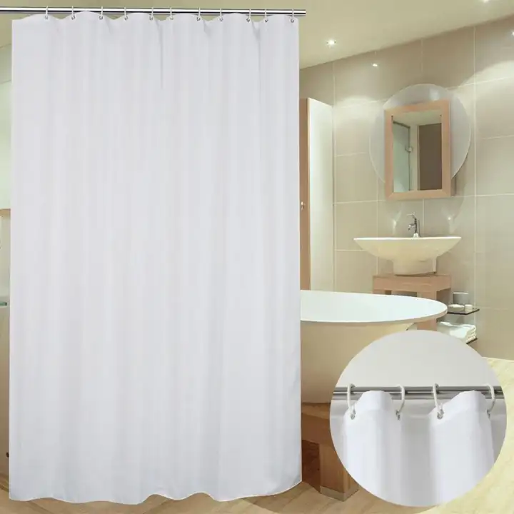Waterproof Washable White Plain Extra, Extra Long Shower Curtain Rod