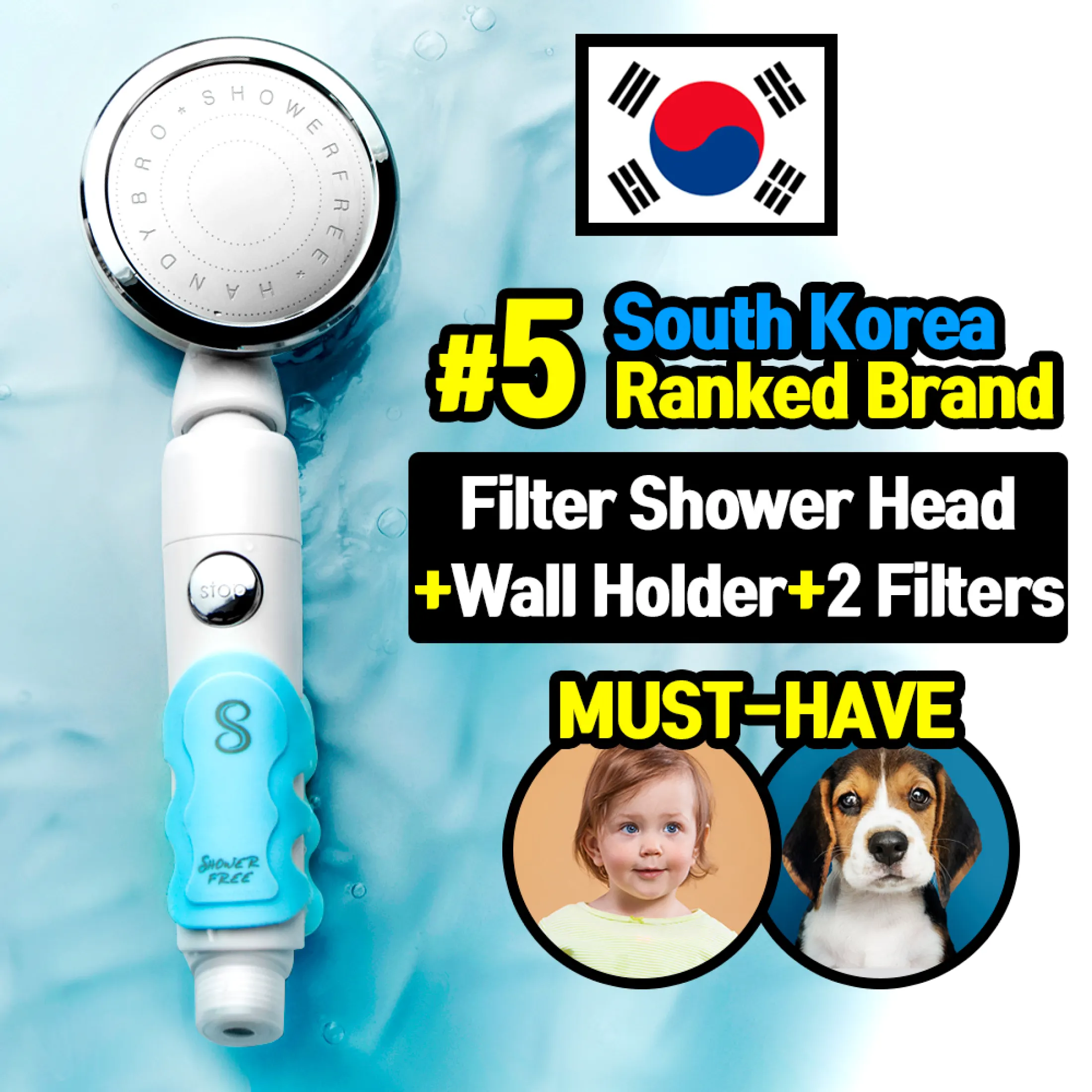 Showerfree Korea 5 Ranked Filter Shower Head Wall Attachable High Pressure High Output Water Filter On Off Switch Angle Adjustable Best For Toddler Baby Kid Dog Senior Bath Korea Authentic Shower Head Korean
