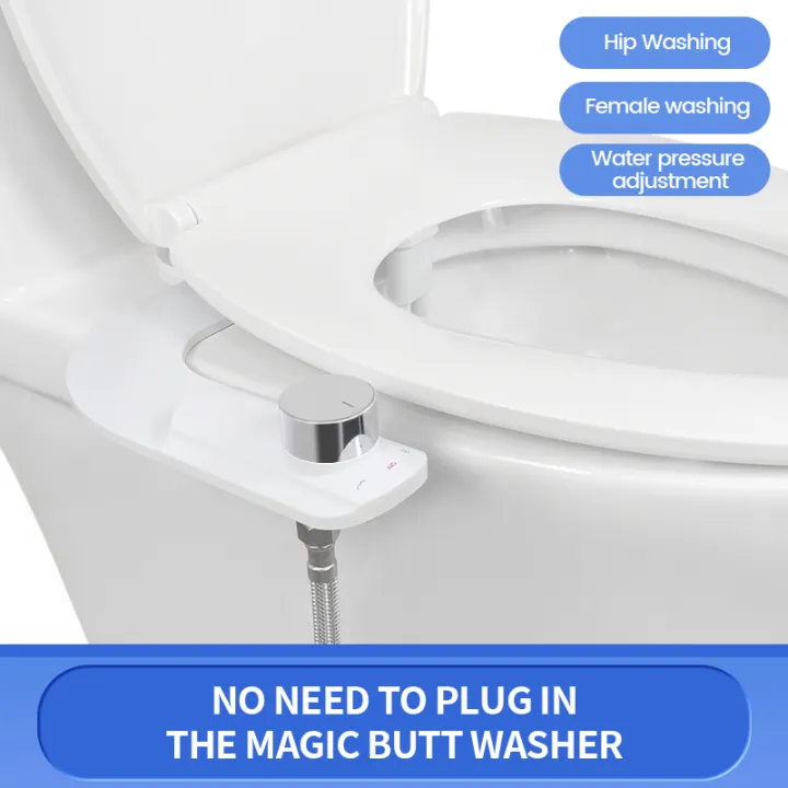 SAMODRA Ultra-Slim Bidet Attachment Non-Electric Dual Nozzle (Female & Rear Wash)Chrome Spin Button Fresh Water Bidet Toilet Seat Attachment with Brass Inlet