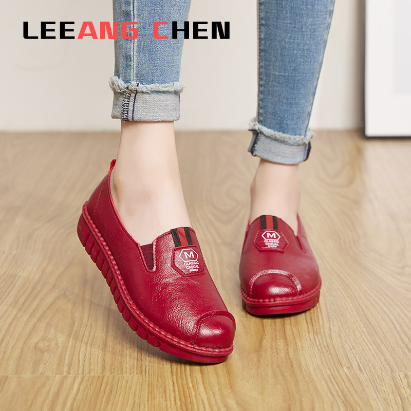 Rộng phù hợp với căn hộ đế dày giày phong cách Hàn Quốc cho phụ nữ da giày slip-on phụ nữ có thai Giày bà bầu Giày đế bệt của phụ nữ