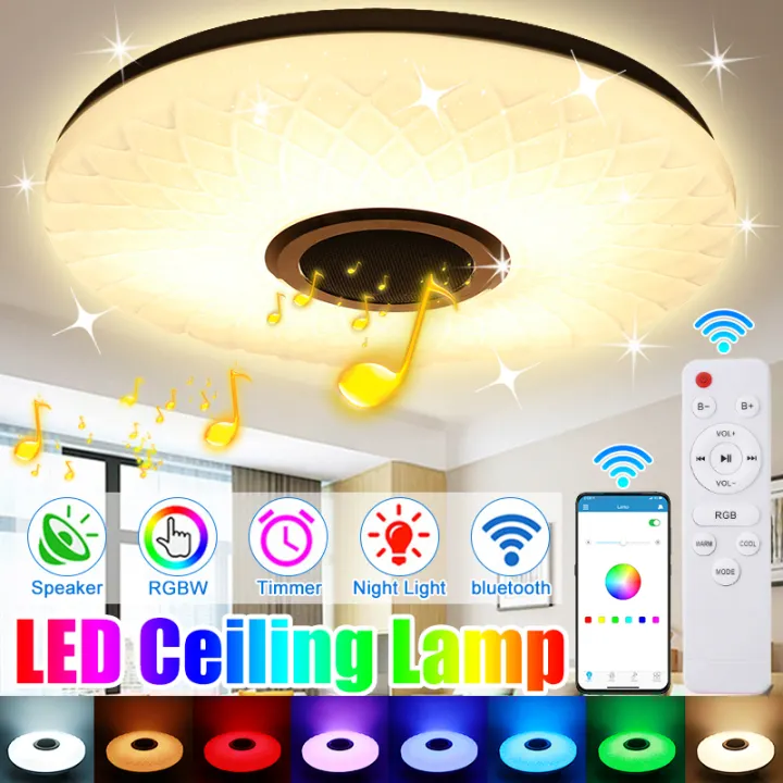 Wifi Bluetooth Led Ceiling Light Rgb Muisc Speaker Chandelier Pendant Wall Switch Mobile App Control Remote Intelligent Audio For Bedroom Living Room Home Decor Lazada - Wireless Ceiling Light With Wall Switch