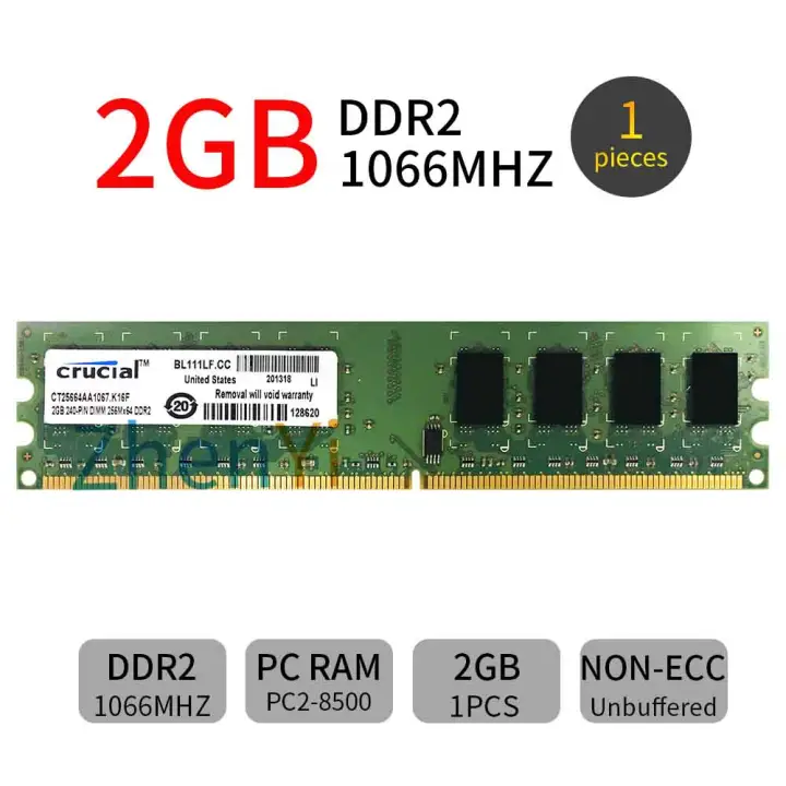 New For 2GB DDR2 1066MHz PC2-8500U OverClock Gaming Memory  For Crucial AD22 DIMM Desktop PC RAM Memory