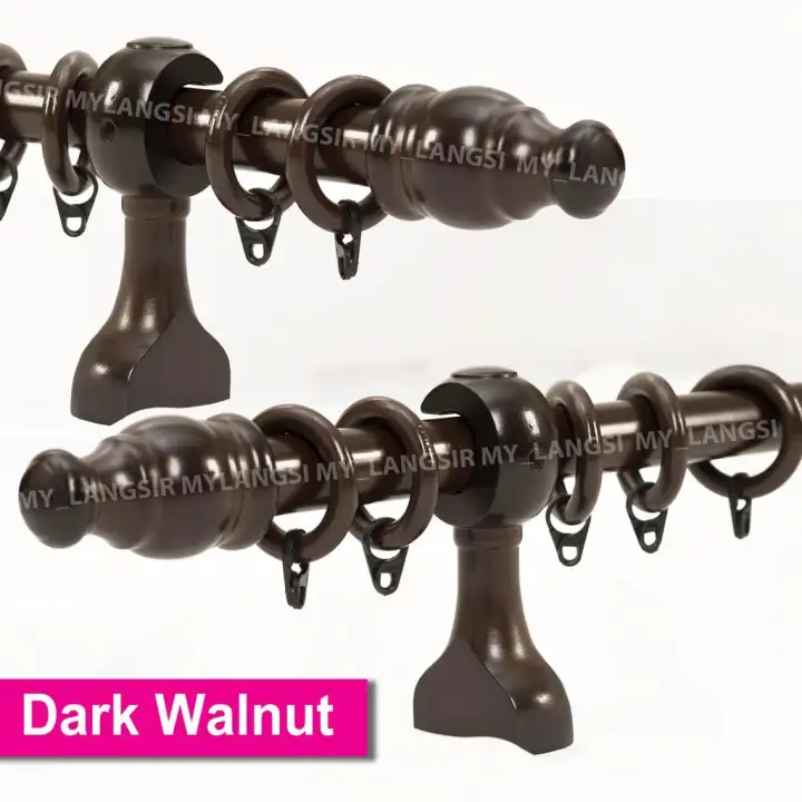 Hot Selection Spot Hot Sale Wooden Curtain Rod 28 Mm Full Set Accessories Kayu Langsir 6 Size Available Dark Walnut Lazada