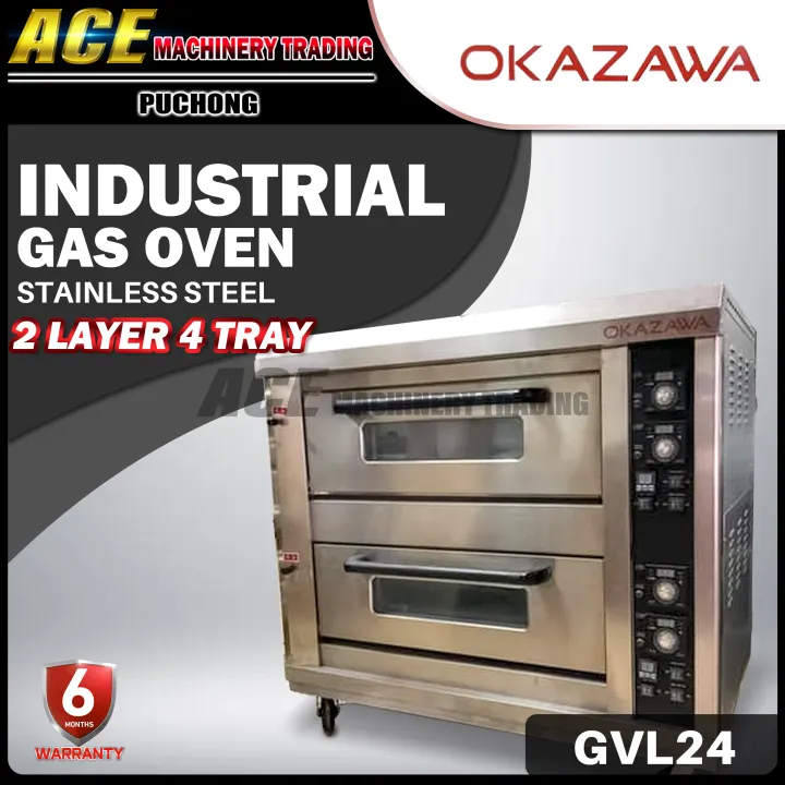 [ OKAZAWA ] Gas Oven 2 Deck 4 Tray Commercial Gas Oven 20-400℃ 4 Pcs Tray With Timer Function GVL24