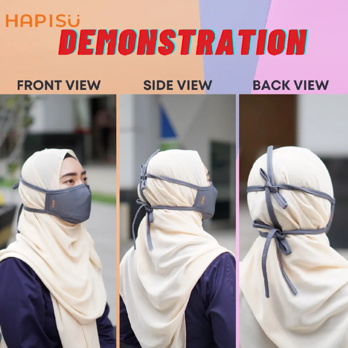 Hapisu Muslimah Enim Headloop Back Tie Adult Fabric Face Mask Protective Reusable Washable Filter Insert Tie On Cloth Face Mask Double Masking Muslim Hijab Topeng Muka Kain Bertali Dewasa布口罩可洗大人 Lazada