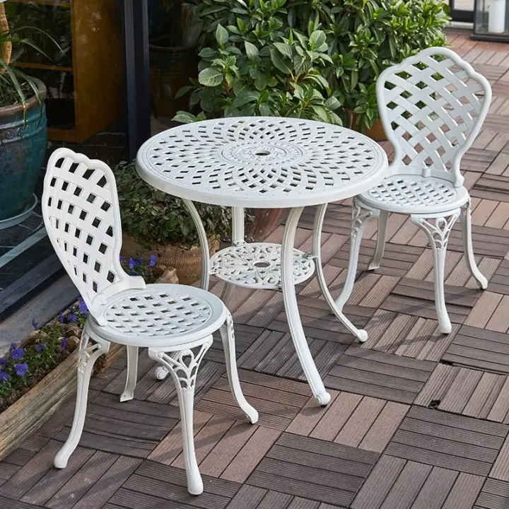 Cast Aluminum Outdoor Furniture Garden 78cm Table And 2chairs Lazada Singapore - Cast Aluminum Or Iron Patio Furniture