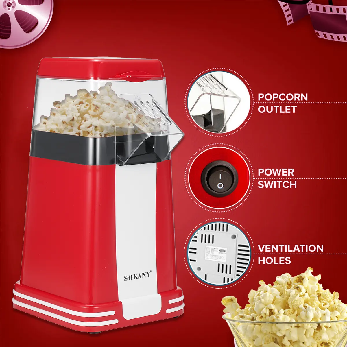 SOKANY 1200W Home Snack Electric Retro Hot Air Popcorn Maker Poper Machine DIY | Lazada