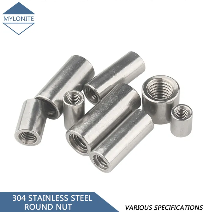304 Stainless Steel Round Coupling Nuts M2 M 2.5 M3 M4 M5 M6 M8 M10 Extend Long Lead Screw Connection Nut Connector Joint Sleeve Nuts Metric Thread Length 4mm-50mm
