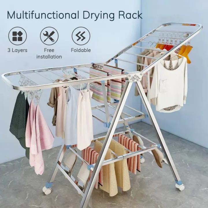 Foldable Clothes Drying Rack With, Outdoor Clothes Hanger Rack