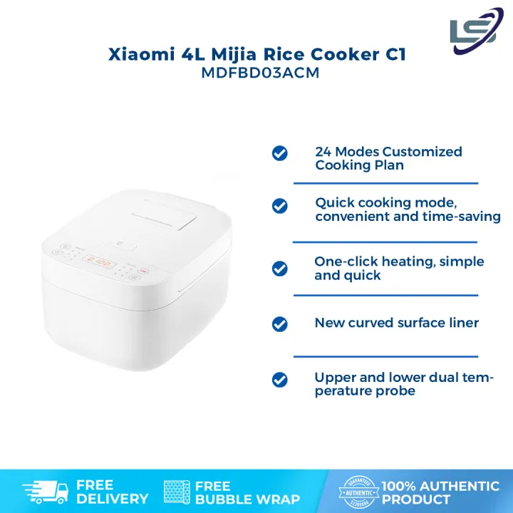 Xiaomi 4L Mijia Rice Cooker C1(Global Versions) MDFBD03ACM | Quick Cooking Mode, Convenient and Time-Saving | 24 Modes Customized Cooking Plan | New Curved Surface Liner | Upper and Lower Dual Temperature Probe | Rice Cooker with 1 Year Warranty