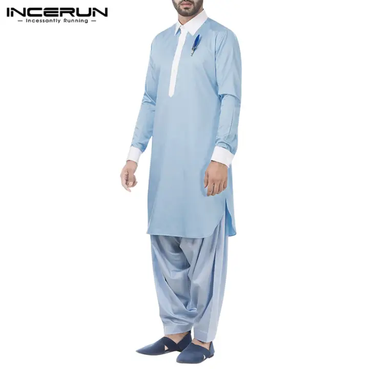 Hijabfab Incerun Lelaki India Baju Kurta Lengan Panjang Parti T Shirt Formal Tops Kaftan Lazada