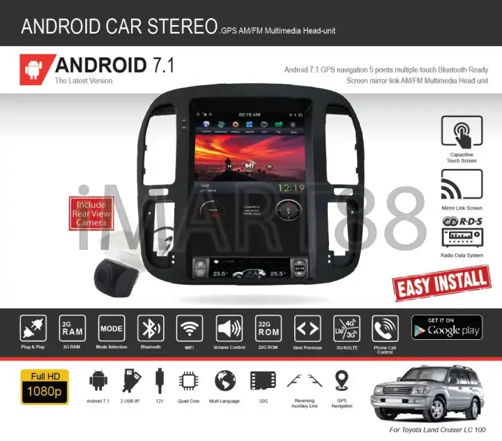 Toyota Land Cruiser J100 1998-2002 Tesla Style 12.1" Android Player Multimedia Radio Navigation GPS High Spec