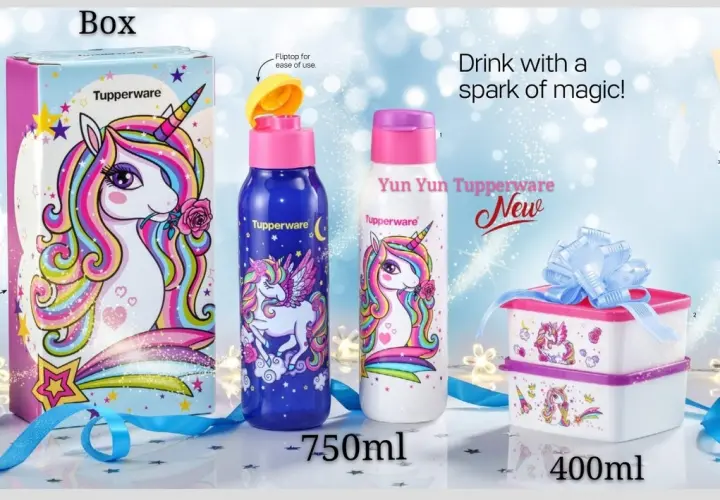 Tupperware Unicorn Set - Eco Bottle 750ml & Snack Box 400ml