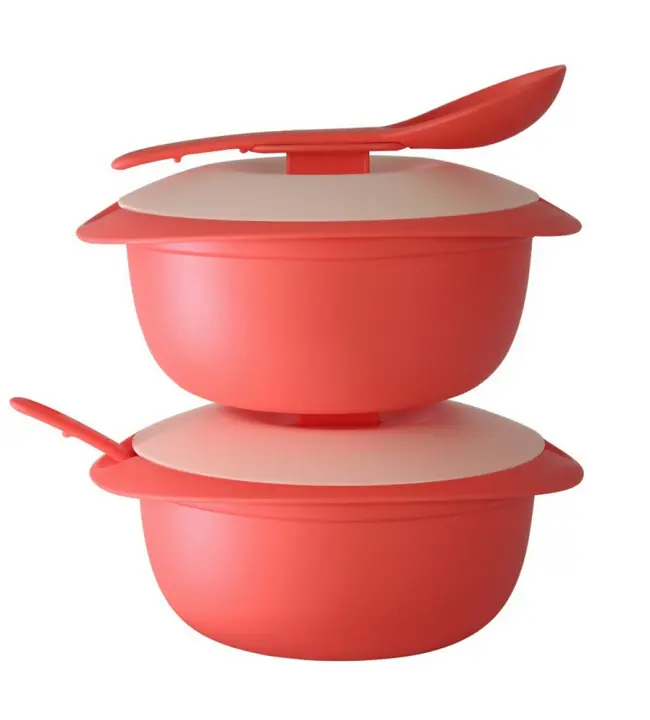 Tupperware Coral Blooms Round Server with Serving Spoon (2) 1.6L