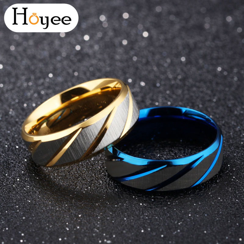 Hoyee Men's Titanium Steel Ring Mirror Polishing Jewelry Anniversary Engagement Wedding Promise Ring 18K Gold Ring Stainless Steel