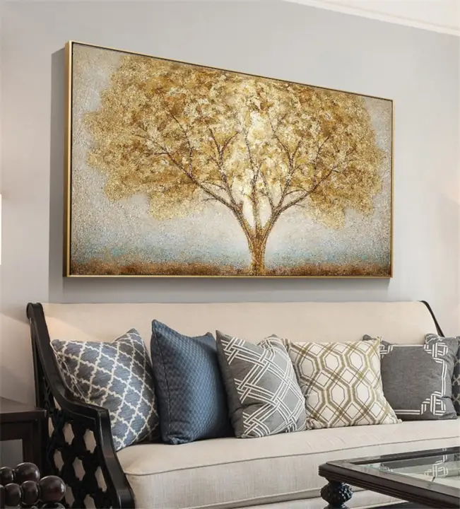 Restaurant Bedroom Living Room Art Decoration Painting Canvas Wall Painting Lucky Tree Golden Painted Painting Lazada Singapore