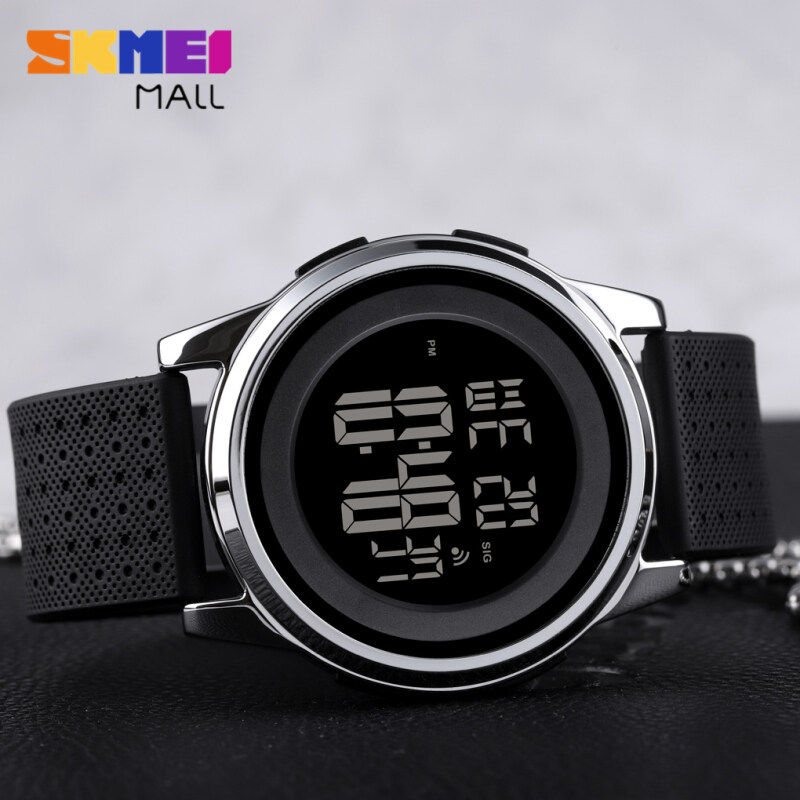 SKMEI 1502 Men 9mm Ultrathin Fashion Week Watch Digital Sport Stopwatch Hourly Chime Alarm Date 50m Waterproof