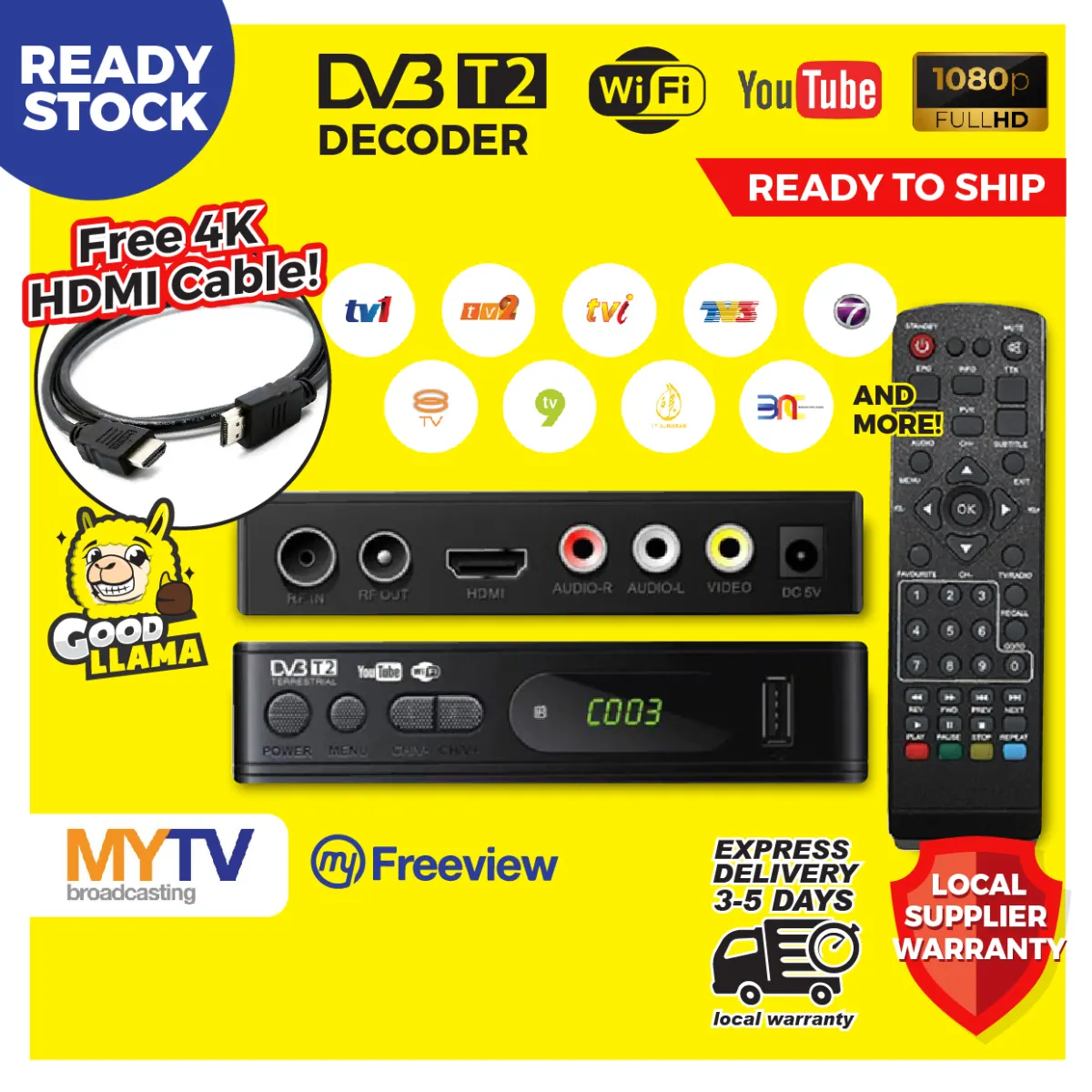 Goodllama Free Hdmi Cable Mytv Decoder Digital Dvb T2 Megogo Full Malaysia Channels Myfreeview Receiver Antenna Set Lazada