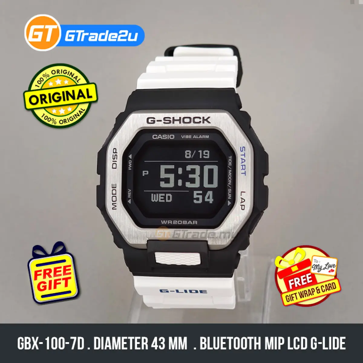 Casio G Shock Men Gbx 100 7d Gbx 100 7 Gbx100 7d Digital Bluetooth Mip Lcd G Lide Watch Black Resin Band G Shock Watch For Man Jam Tangan Lelaki Casio Watch For Men Casio