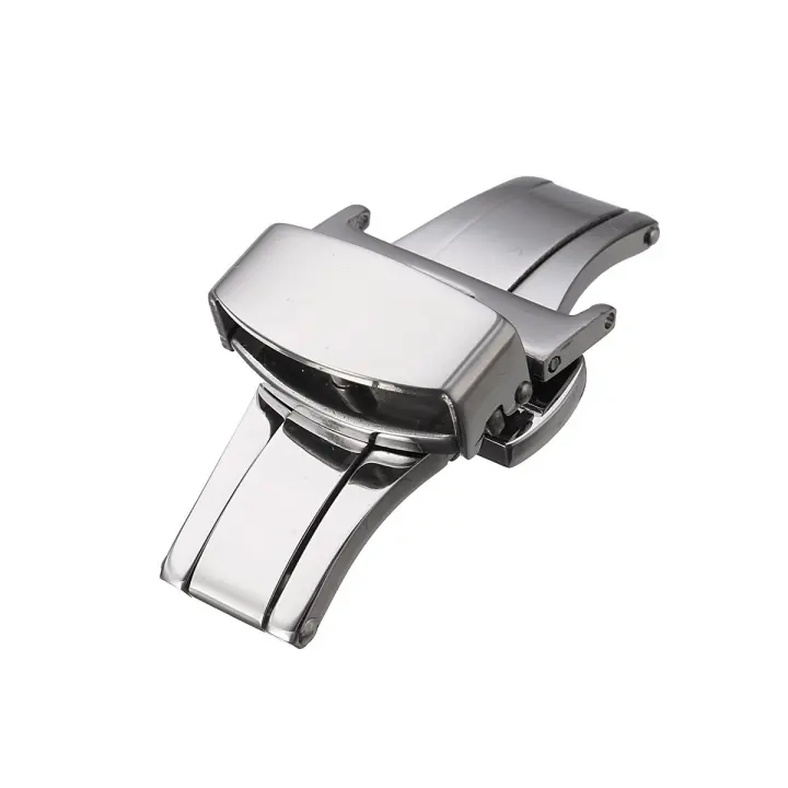 Automatic Double New Click Butterfly Buckle Watch Push Button Fold Deployment Watchband Clasp Strap Buckles 18mm - Silver 18mm